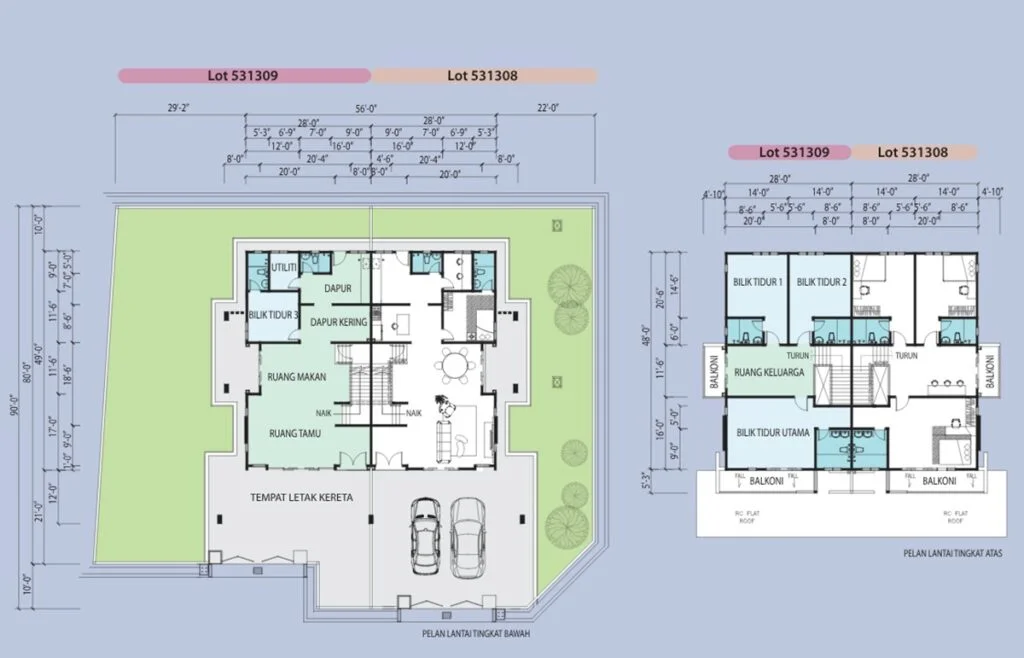 Floor plan of Taman Lapangan Harmoni Phase 4 semi-detached home, 4+1 bedrooms